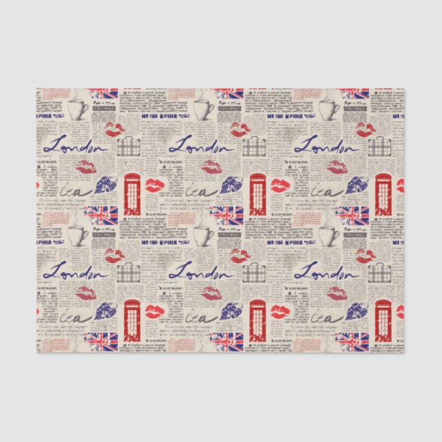 London Themed Seamless Pattern mit Telefonkabinen Seidenpapier (Vorderseite)