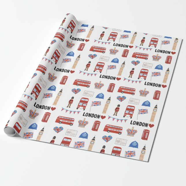 London Themed Wrapping Paper | London Themed Gift Geschenkpapier (Ungerollt)