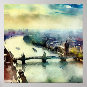 London-Themse (B), Wasserfarbe Poster