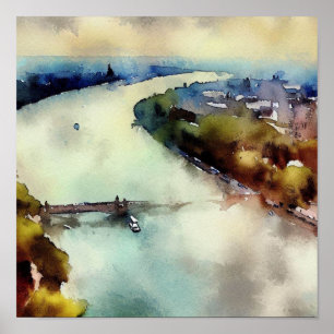 London-Themse (C), Wasserfarbe Poster