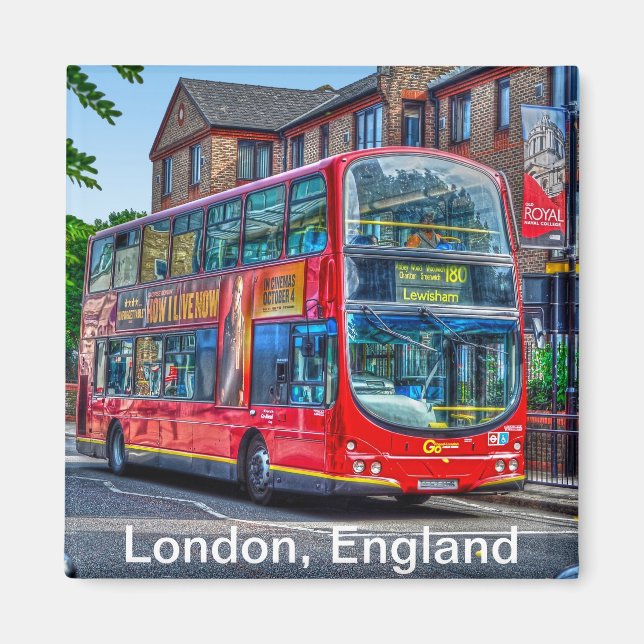 London to Lewisham Red Double decker Bus UK Magnet (Vorne)