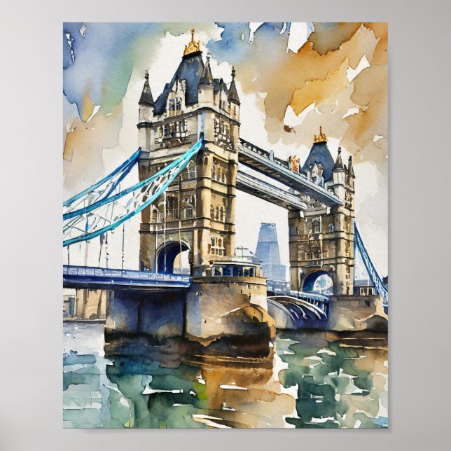 London Tower Bridge Aquarell Art Print Poster (Vorne)
