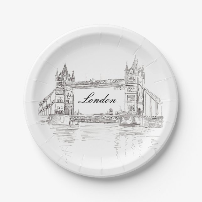 London Tower Bridge Black and White Ink Zeichnend Pappteller (Vorderseite)