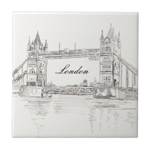 London Tower Bridge Black Ink Classic Zeichnend Fliese