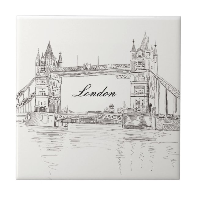 London Tower Bridge Black Ink Classic Zeichnend Fliese (Vorderseite)