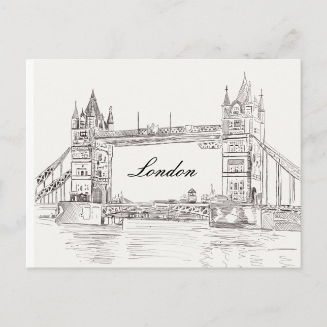 London Tower Bridge Black Ink Classic Zeichnend Postkarte (Vorderseite)