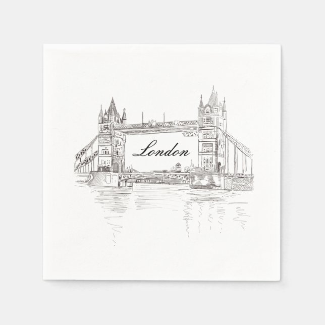 London Tower Bridge Black Ink Classic Zeichnend Serviette (Vorderseite)