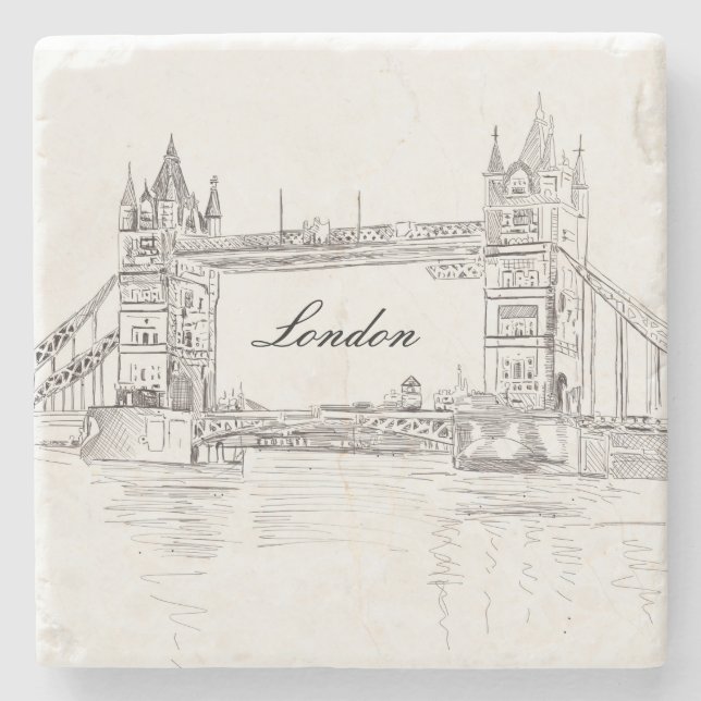London Tower Bridge Black Ink Classic Zeichnend Steinuntersetzer (Vorderseite)