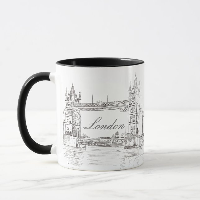 London Tower Bridge Black Ink Classic Zeichnend Tasse (Links)