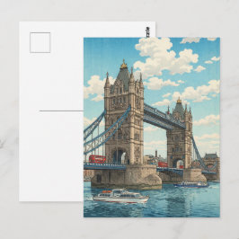 London Tower Bridge Japanese Woodblock Print Postkarte