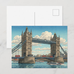 London Tower Bridge Japanischer Holzschnitt Postkarte