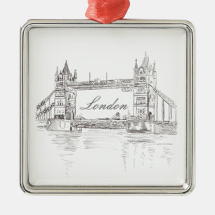 London Tower Bridge Line Zeichnend Weihnachtsbaum Ornament Aus Metall