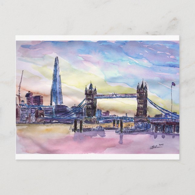London Tower Bridge mit The Shard bei Dämmerung Postkarte (Vorderseite)