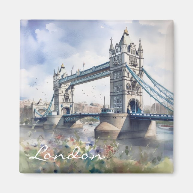 London Tower Bridge Travel Watercolor Magnet (Vorne)