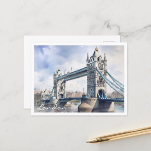 London Tower Bridge Travel Watercolor Postcard Postkarte
