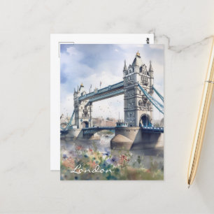 London Tower Bridge Travel Watercolor Postkarte