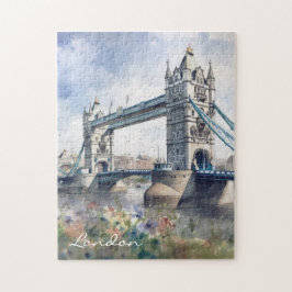 London Tower Bridge Travel Watercolor Puzzle