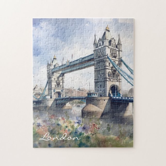 London Tower Bridge Travel Watercolor Puzzle (Vertikal)