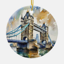 London Tower Bridge Watercolor Keramik Ornament