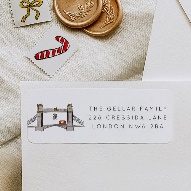 London Tower Bridge Weihnachtsfeier Rücksendeadres (London Tower Bridge Christmas Return Address Label)