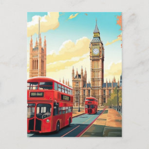 London Travel Postcard Art, London Travel Art, Eng Feiertagspostkarte