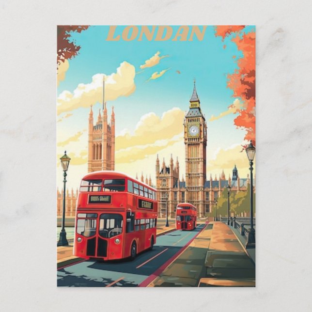 London Travel Postcard Art, London Travel Art, Eng Postkarte