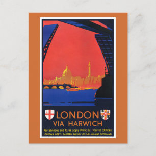 London über Harwich England Vintage Reiseposter Postkarte