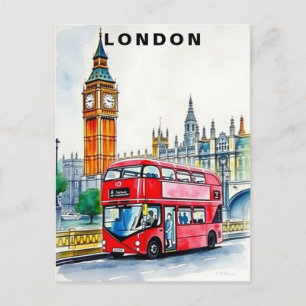 London UK Bus Reise Aquarell Postkarte
