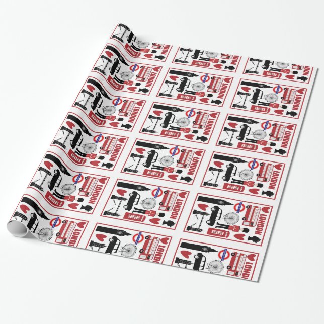 London UK Icons Gift Wrap, Red, Black, Union Jack Geschenkpapier (Ungerollt)