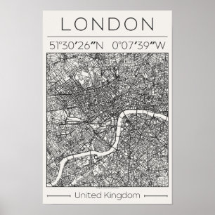 London UK Kohle Stadtplan Poster Minimale Wanddeko