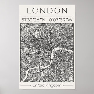London UK Kohle Stadtplan Poster Minimale Wanddeko
