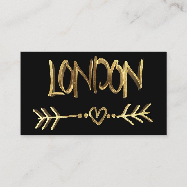 London UK Liebe Black and Gold Typografy Elegant Visitenkarte (Vorderseite)