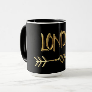 London UK Liebe Black Gold Typografy Elegant Tasse