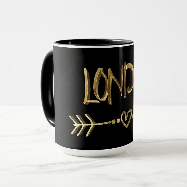 London UK Liebe Black Gold Typografy Elegant Tasse (Vorderseite Links)