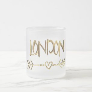 London UK Liebe Gold Typografie Elegante Text Mattglastasse