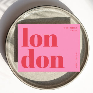 London UK Rosa Typografie Postcard Postkarte