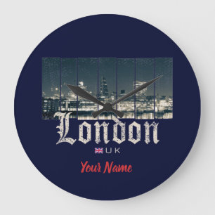 London Uk Skyline United Kingdom England vintage Große Wanduhr