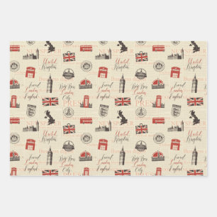 London UK Street Gift Wrapping Paper Set 3 Geschenkpapier Set