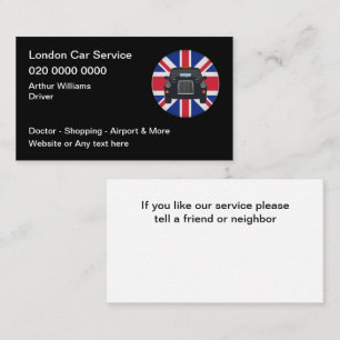 London UK Taxi-Automietservice Visitenkarte