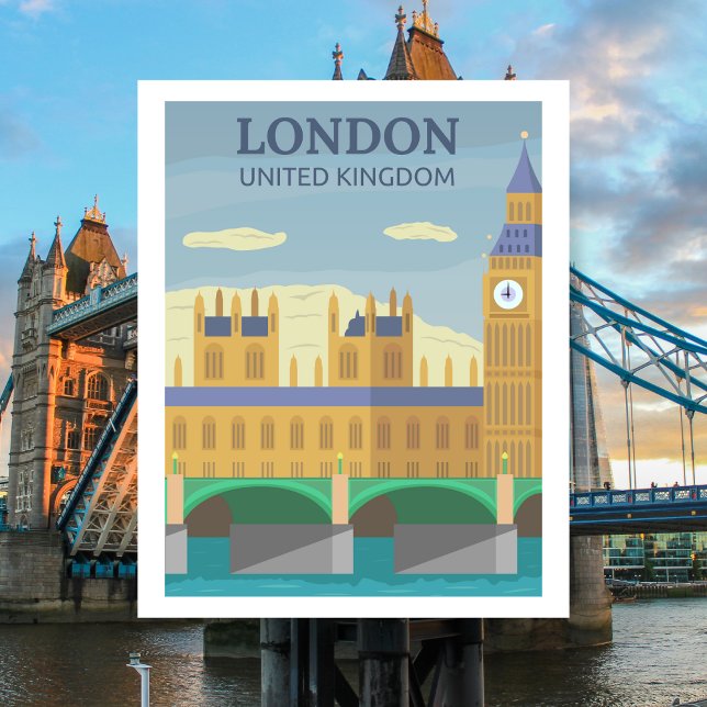 London, UK Vintag Retro Travel Postkarte (london uk postcard)