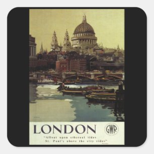 London - UK - Vintage Travel Quadratischer Aufkleber