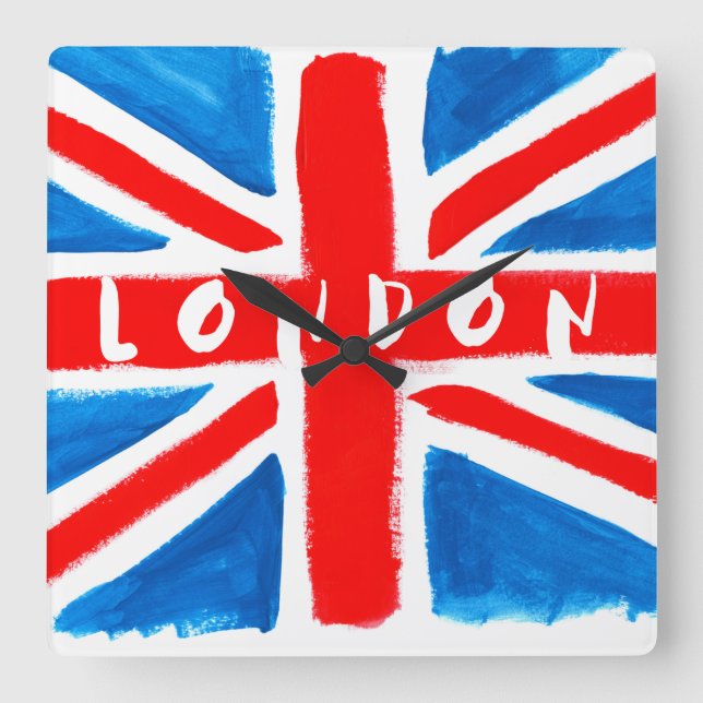 London Union Jack Wall Clock Quadratische Wanduhr (Vorderseite)