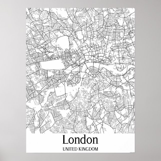 London United Kingdom Black & White City Map Poster (Vorne)