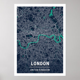 London - Vereinigtes Königreich Blue Dark City Ma Poster