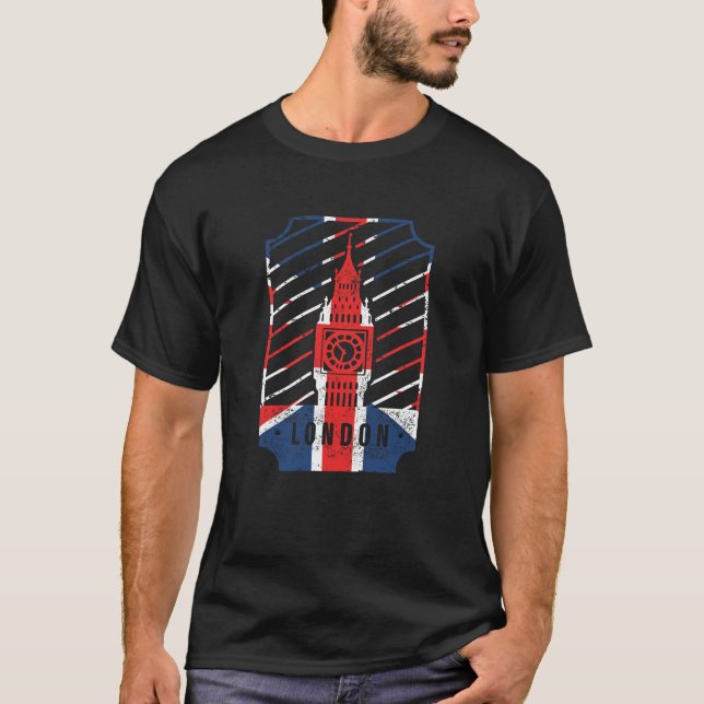London, Vintager Großturm mit britische Flagge T-Shirt (Vorderseite)