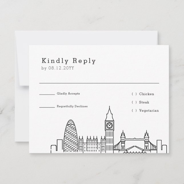 London Wedding | RSVP Card + Food Choice Karte (Vorderseite)