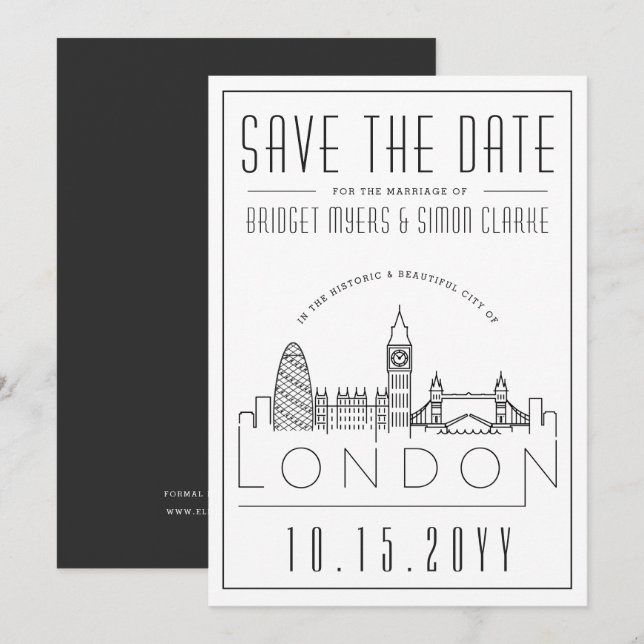 London Wedding | Stilisierte Horizonte Save the Da Einladung (Vorne/Hinten)