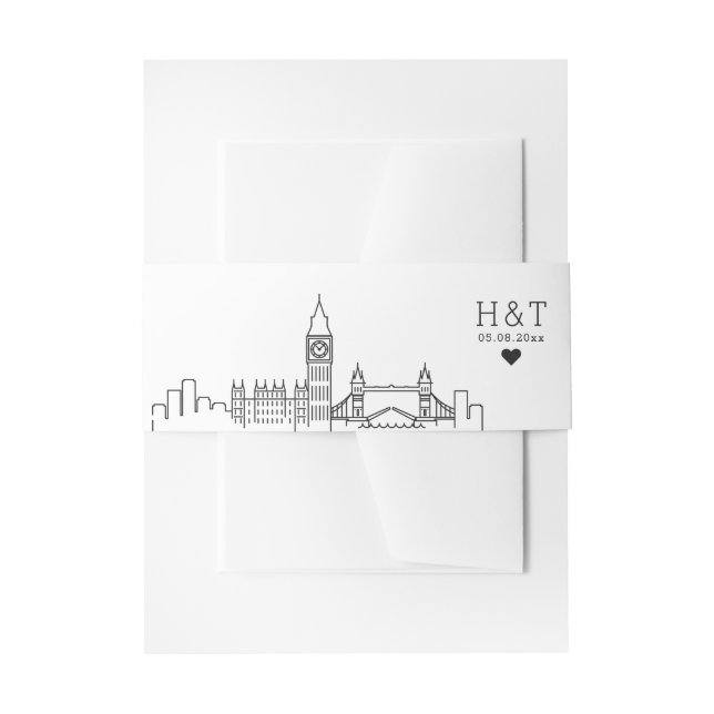 London Wedding | Stilisierte Skyline Monogram Einladungsbanderole (Vorderseite Beispiel)