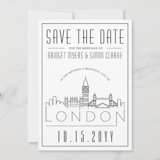 London Wedding | Stilisierte Skyline Save the Date Einladung (Vorderseite)