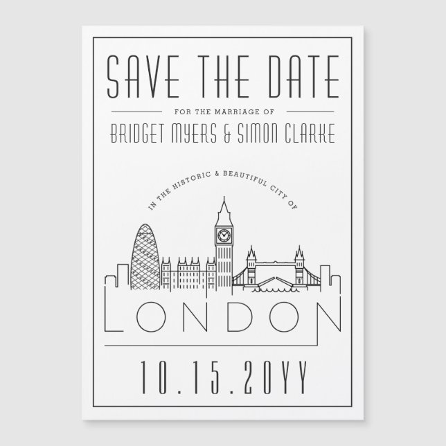 London Wedding | Stilisierte Skyline Save the Date Magnetkarte (Vorderseite)